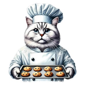 Clipart Chef de chat | 11 fichiers JPG de haute qualité | Lot de cliparts chef drôle de chat | Art mural | Art de la cuisine | Imprimables | Utilisation commerciale