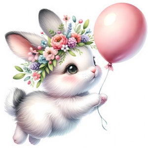 Niedliches Häschen Clipart | 12 hochwertige JPGs | Niedliche Hasen und Luftballons Clipart Bundle | Kinderzimmer Dekor | Drucksachen | Kommerzielle Nutzung