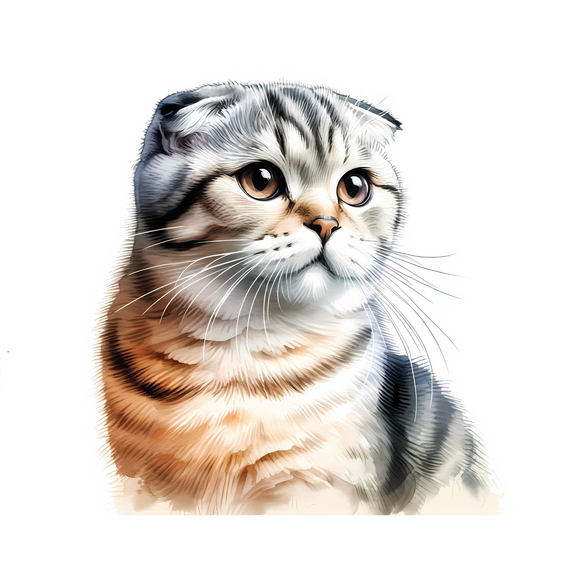 水彩スコティッシュフォールド猫のクリップアート – 商用ライセンス 13