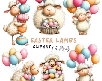 Adorable Easter Lamb Clipart: Whimsical Festive Graphics, Digital Download, 15 PNG