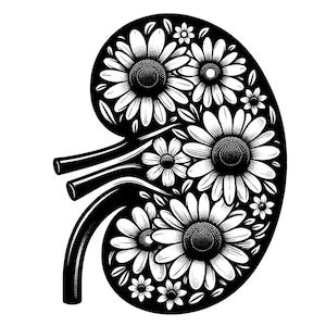 腎臓 SVG および PNG、花柄の腎臓のクリップアート、腎臓のベクター画像、腎臓のシルエット、Cricut 用 SVG ファイル、昇華デザイン、商用利用