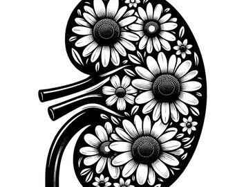 Floral Kidney SVG: Anatomy Clipart, Sublimation Design (Commercial Use)