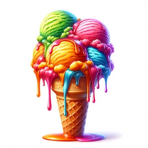 Clipart gelato sciolto, 12 JPG di alta qualità, pacchetto di gelato colorato, gelato che gocciola, dessert estivo, materiale stampabile, uso commerciale