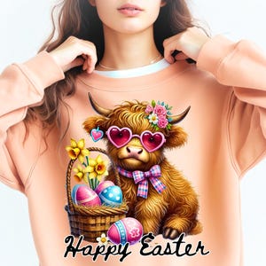 Feliz Pascua PNG, Vaca de las Tierras Altas del Día de Pascua Png, Niñas Pascua, Linda Vaca Pascua Png, Primavera Floral Png, Coqueta de Pascua Png, Sublimación