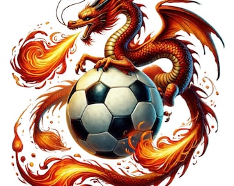 Clipart di pallone da calcio del drago: vivace arte calcistica per bambini (download digitale di 12 PNG)