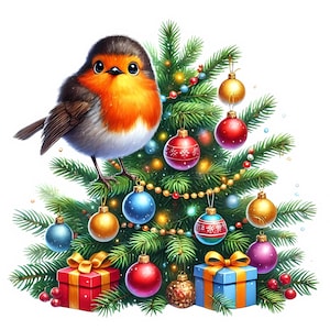 Clipart de petirrojo navideño / 14 archivos JPG de alta calidad / Paquete de clipart de petirrojo festivo / Decoración navideña / Pájaro de temporada / Imprimibles / Uso comercial