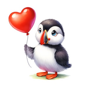 Clipart mignon macareux | 10 fichiers JPG de haute qualité | Lot de cliparts macareux mignons fantaisistes | Art mural | Dessins animés de macareux |  Utilisation commerciale