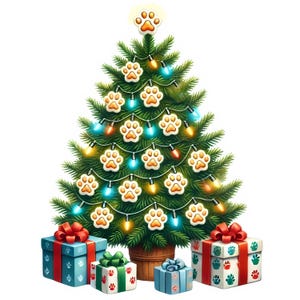 Weihnachten Katze Baum Clipart | 12 hochwertige JPGs | Süße Pfote Weihnachtsbaum Clipart Bundle | Urlaub Dekor | Drucksachen | Kommerzielle Nutzung