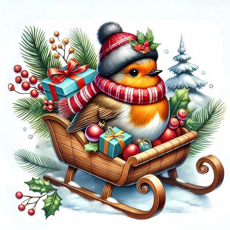 Christmas Robin Clipart: Festive Bird 10 JPG Bundle (digital Download ...