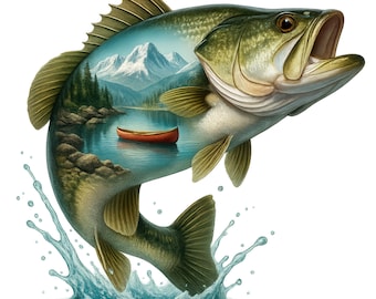 12 PNG, Smallmouth Bass Clipart Bundle: Fishing Art Printables (Commercial Use, Digital Download)