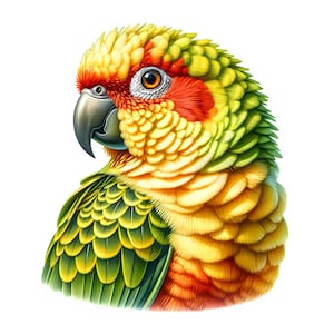 Clipart de conure de piña / 12 archivos JPG de alta calidad / Paquete de clipart / Arte mural / Arte de aves tropicales / Manualidades / Imprimibles / Uso comercial