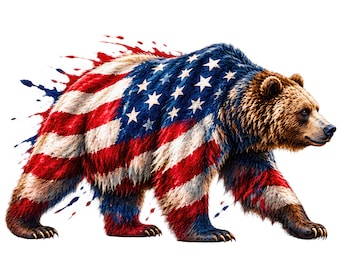Patriotic Bear Clipart: American Bear Silhouette Graphics, USA Bears (Digital Download) 15 PNGs