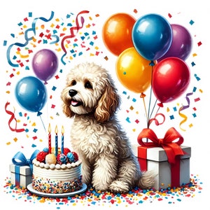 Party Cockapoo Cockapoo Birthday Clipart | Party Dog Art 11 Jpgs (commercial Use) - Etsy