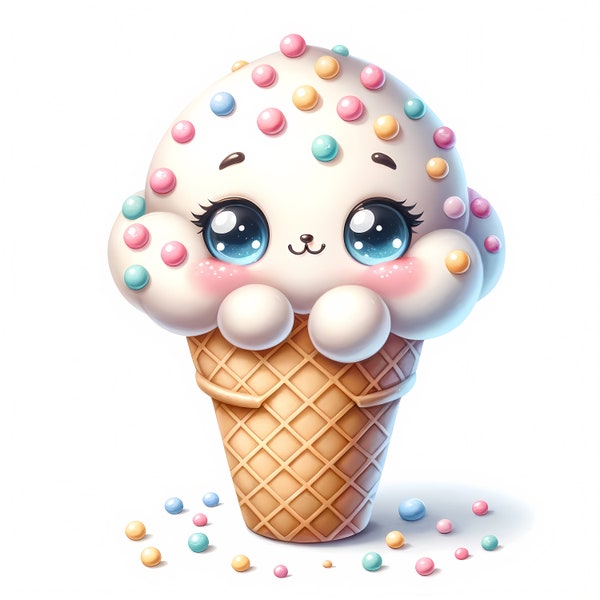 Cute Ice Cream Cone Clipart | 14 High-Quality JPGs | Kawaii Ice Cream Clipart Bundle | Sweet Treat Art | Dessert Art | Commercial Use