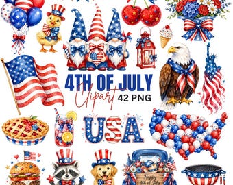 Americana 4th of July Clipart, Independence Day Graphics, Patriotic Bundle (Digital Download) 42 PNGs