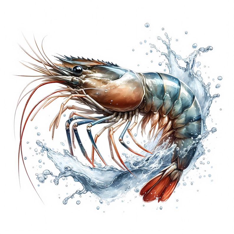 Shrimp Clipart: Seafood Art Prints, Coastal Decor (Digital Download, Commercial Use) 11 JPG image 4