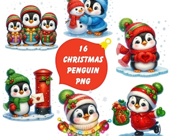 Christmas Penguin Clipart Bundle: Festive Penguin Winter PNGs (Digital Download, Commercial Use)