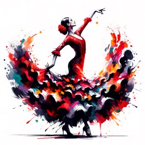 Clipart de Bailarina de Flamenco / 10 JPG de Alta Calidad / Paquete de Clipart de Bailarina de Flamenco para Fiestas / Arte Mural / Arte de Danza Cultural / Uso Comercial