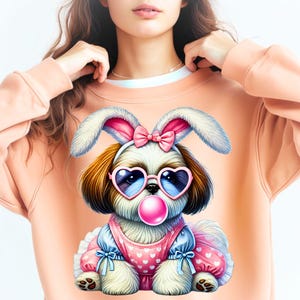 Shih Tzu PNG, chien mignon Png, Shih Tzu drôle, amoureux des chiens, oreilles de lapin, joyeuses Pâques PNG, Shih Tzu Pâques, conception par sublimation, téléchargement numérique