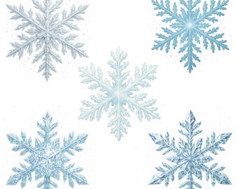 Blue Glitter Snowflake Clipart Bundle: Winter Frozen PNG (Digital Download)