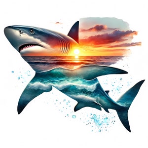 Clipart haaien | 12 hoogwaardige JPG's | Majestueuze haaienoceaan-clipartbundel | Oceaankunst | Kunst onderwaterleven | Afdrukbare items | Commercieel gebruik