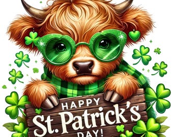 St Patricks Highland Cow Clipart: Irish Cow 12 PNG Bundle (Digital Download)