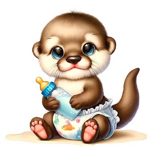 Clipart di Baby Otter / 12 JPG di alta qualità / Pacchetto di clipart di Baby Otter / Decorazioni per la cameretta dei bambini / Baby Shower / Materiali stampabili / Uso commerciale