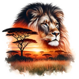 Löwe & Natur Clipart | 12 hochwertige JPGs | Löwen Clipart Bundle | Exotische Wandkunst | Wildtiere Kunst | Drucksachen | Kommerzielle Nutzung