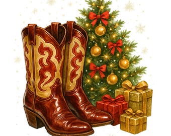 15 Cowgirl Boots Christmas Clipart PNG – Western Holiday Boots med tomtehatt (digital nedladdning)