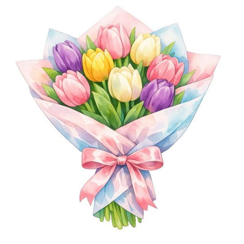 Watercolor Tulips Bouquet Clipart | Spring Flowers Graphics | Digital ...