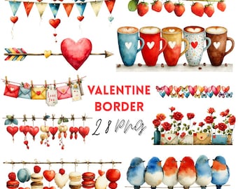 Valentinstag Clipart | Valentinstag Borders Grafiken | Digitaler Download | 28 PNG-Dateien