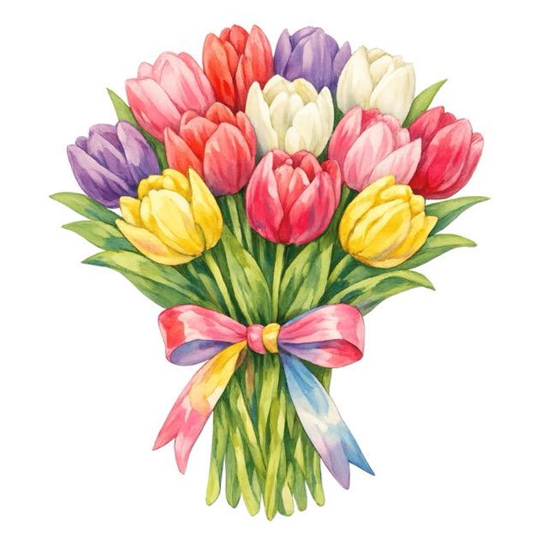 Watercolor Tulips Bouquet Clipart | Spring Flowers Graphics | Digital ...