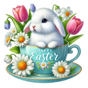 Clipart di Buona Pasqua / 12 disegni di alta qualità / Pacchetto di Clipart di Buona Pasqua carino / Arte murale / Tazza di Pasqua coniglietto, stampabili, uso commerciale