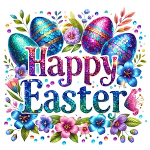 Happy Easter Clipart | 10 High-quality Designs | Floral Happy Easter ...