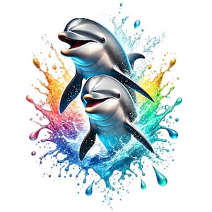 Clipart dauphin | 11 fichiers JPG de haute qualité | Duo de cliparts dauphins espiègles | Art animaux marins | Imprimables | Utilisation commerciale