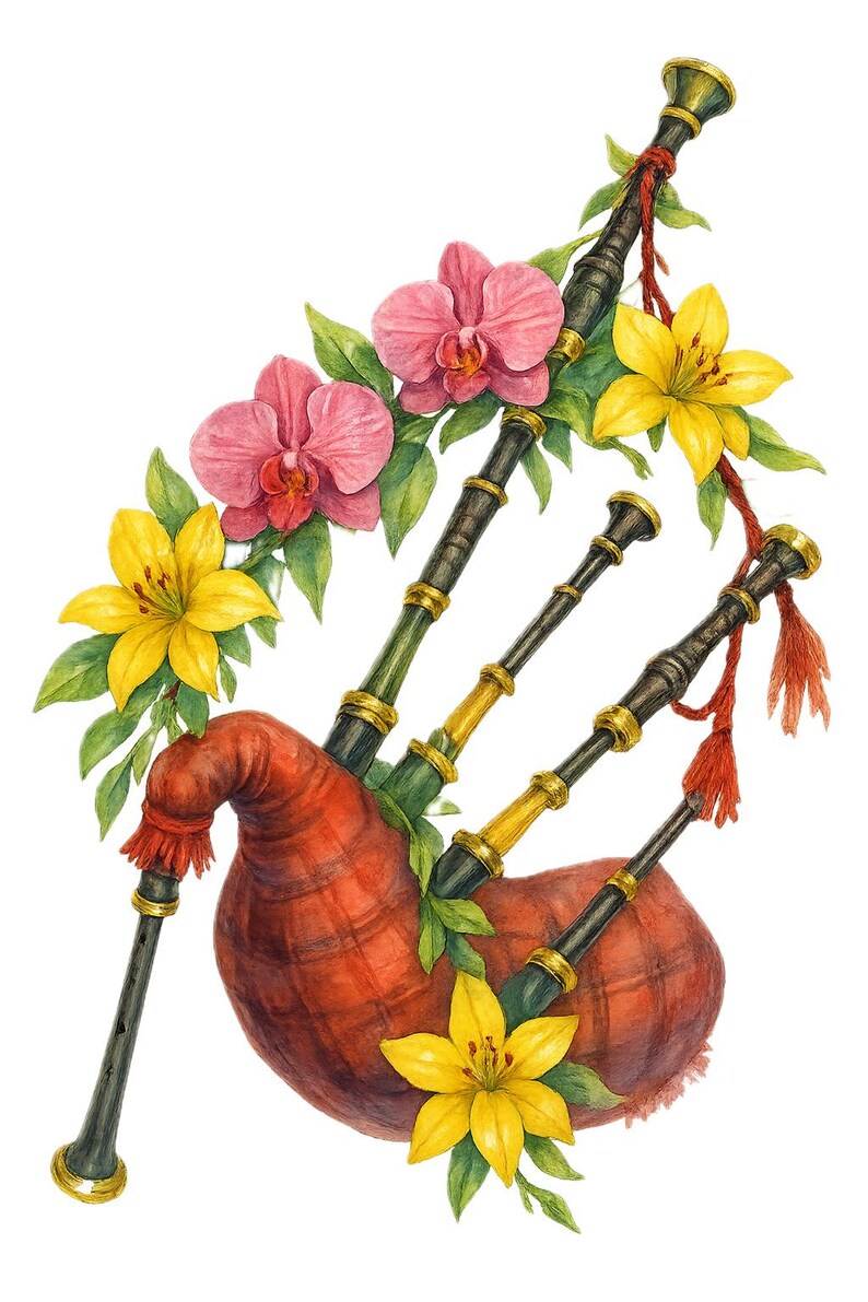 Green Bagpipe Pattern Floral Bagpipe Clipart Bundle: Watercolor Bagpipe PNG Files (digital ...