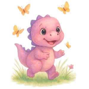 12 Cute Dinosaur Nursery Clipart, Watercolor Dinosaur PNGs, Nursery Dino Clipart, Baby Dino, Butterfly & Dino, Cute Dinosaur Sublimation Set