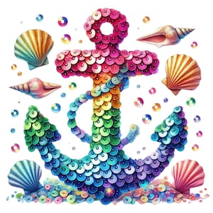 11PNG, clipart de âncora em aquarela, pacote de clipart de âncora com lantejoulas brilhantes, arte marítima, papelaria de âncora náutica, imprimíveis, uso comercial