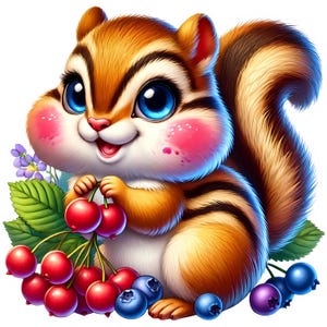 Imágenes prediseñadas de ardilla linda / 12 archivos JPG de alta calidad / Paquete de imágenes prediseñadas de ardillas adorables de dibujos animados / Arte de animales del bosque / Imprimibles / Uso comercial