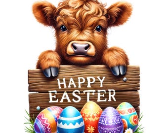 Highland Cow Easter Clipart | Calf Graphics (Digital Download