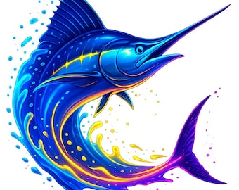 Neon Marlin Fish Clipart, 10 Jumping Marlin Png, Sublimation Design (Digital Download)