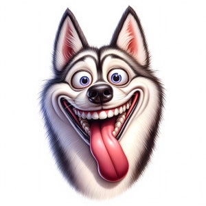 Clipart Husky drôle | 12 fichiers JPG de haute qualité | Lot de cliparts Husky humoristiques | Art mural | Art drôle de chien | Imprimables | Utilisation commerciale