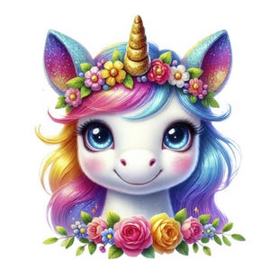 10PNG/JPG、かわいいユニコーンの頭のバンドル クリップアート、ユニコーンの顔、ペーパークラフト、スクラップブック、デジタル プランナー、商用利用、デジタル ダウンロード
