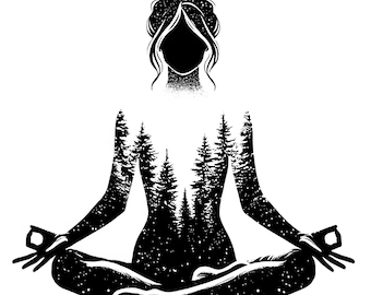 Yoga Pose Clipart: Forest Silhouette, SVG PNG Vector (Commercial Use)