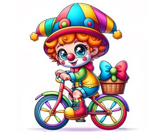 Cute Clown Clipart Bundle - 12 High-Quality Images for Circus Art, Printables, and Commercial Use - Adorable Circus Clown Graphics