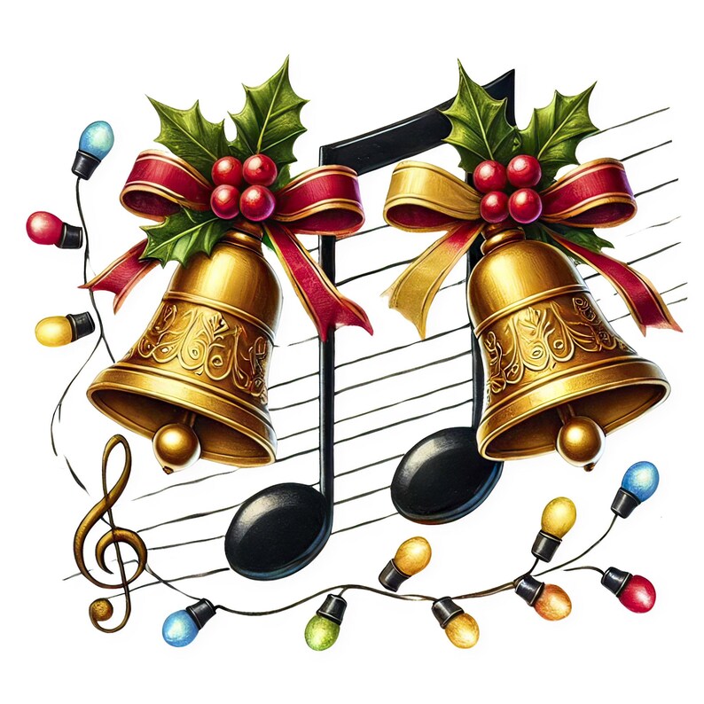 12 Festive Music Note Clipart: Holiday Musical Art PNG (digital ...