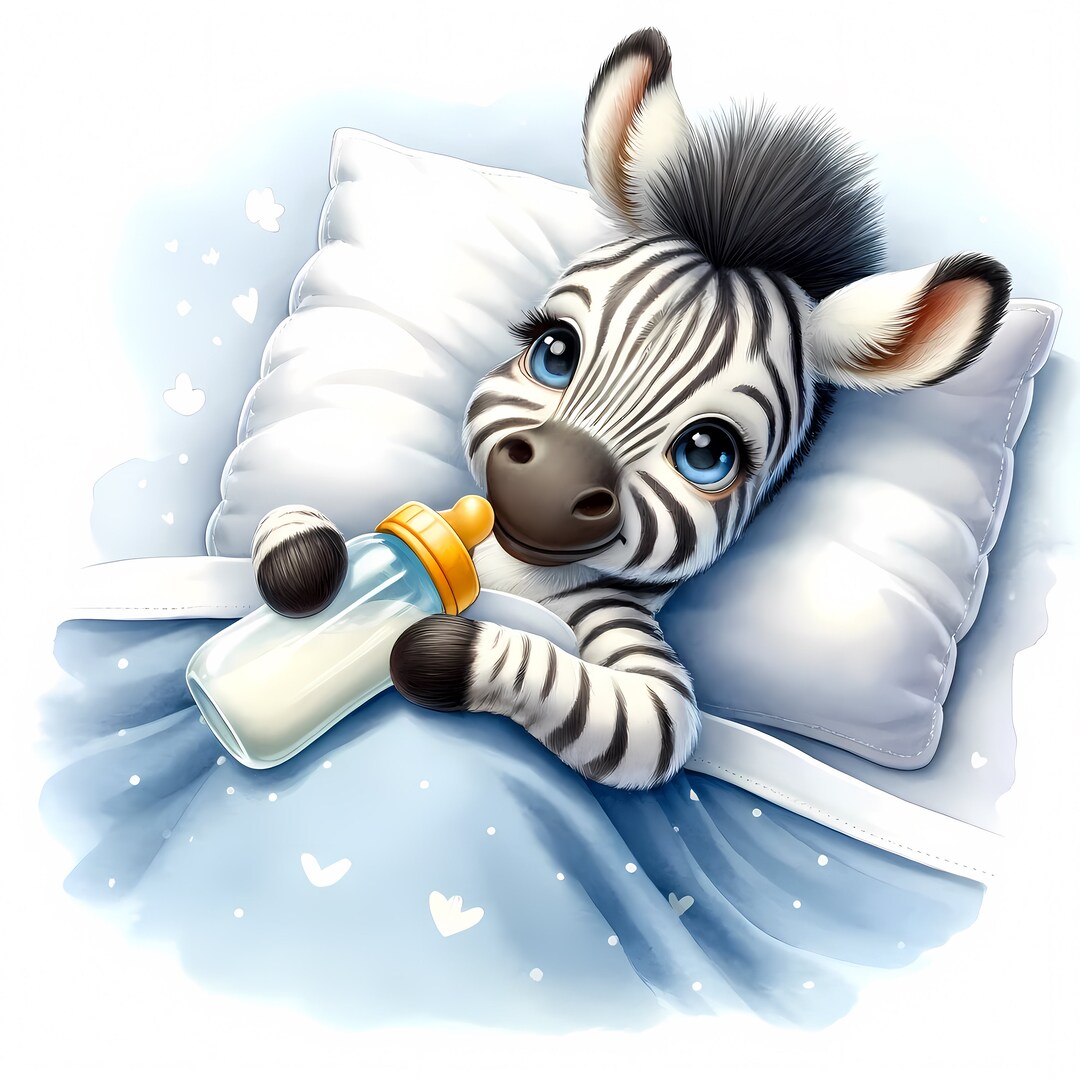Baby Zebra With Baby Bottle Clipart 11 High-quality Jpgs Clipart Bundle ...