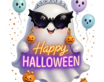 Cute Halloween Ghost Clipart, Spooky Cartoon Illustration (PNG)
