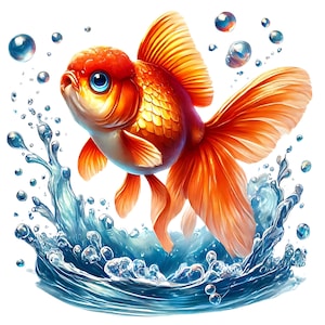 Goldfish Clipart | 12 High-Quality JPGs | Elegant Goldfish Clipart Bundle | Ocean Art | Marine Life Art | Printables | Commercial Use