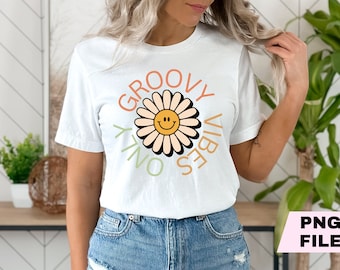Groovy Vibes Only Smiley Face Flower PNG